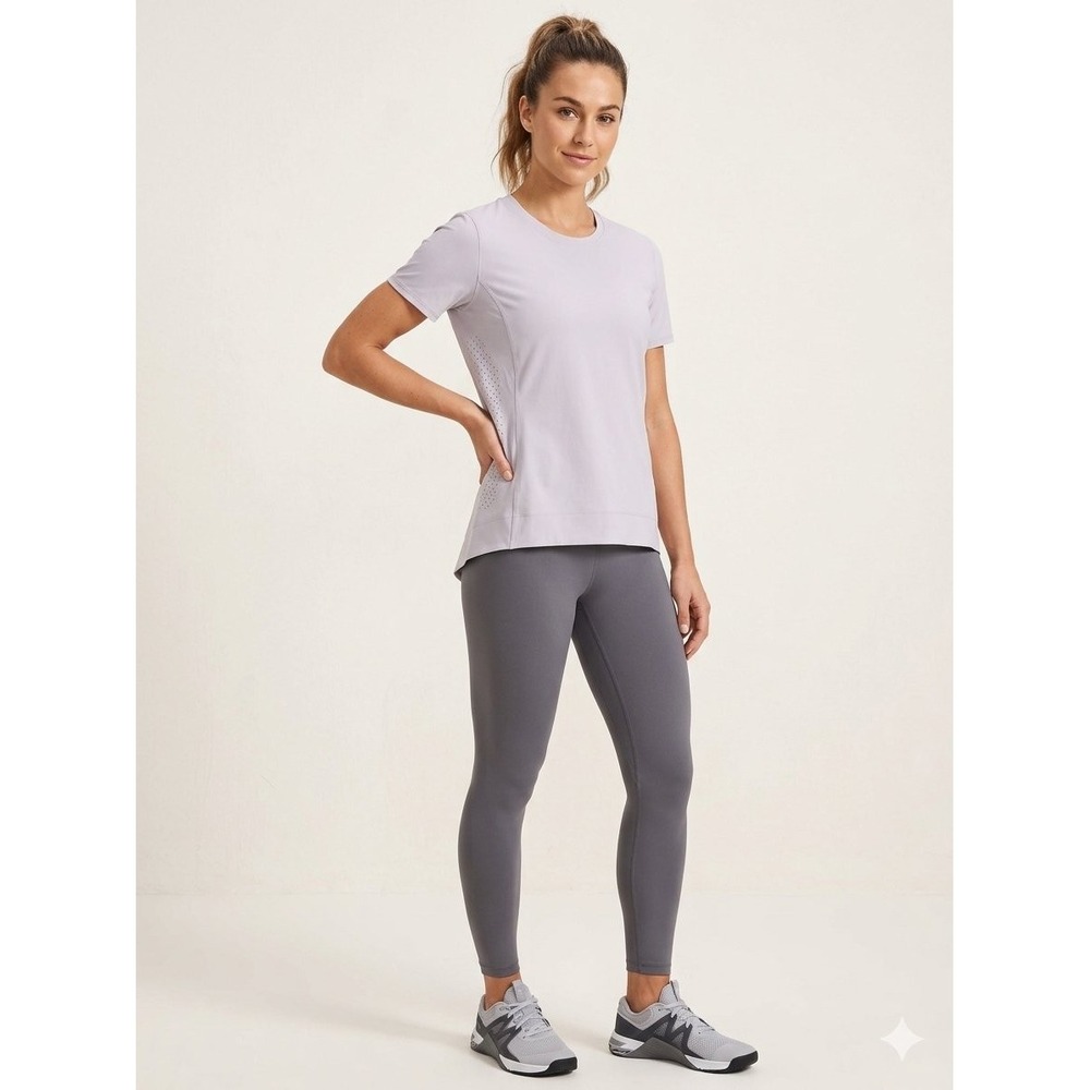 Lululemon Womens Light Gray Laser Cut Perforated High Low Activewear Top Size 4